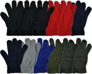 Winter Magic Gloves, 12 Pairs Stretchy Warm Knit Bulk Pack Mens Womens