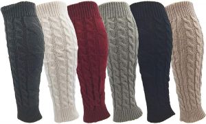 Leg Warmers for Women, 6 Pairs Knee High Cable Knit Warm Thermal Acrylic Winter Sleeve