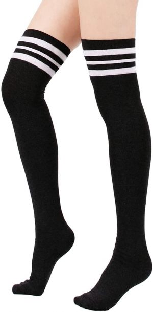 Zando Womens Stripes Thin Tube Socks Thigh High Tights Over Knee Socks Casual Knee High Stockings Striped Thigh Highs