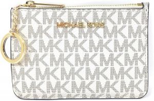 Michael Kors Jet Set Travel Small Top Zip Coin Pouch with ID Holder - PVC Coated Twill (Vanilla)