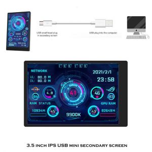 Computer Monitor For Mini ITX Case 3.5 Inch IPS TYPE-C Secondary Screen CPU GPU RAM HDD Monitoring USB Display Freely AIDA64