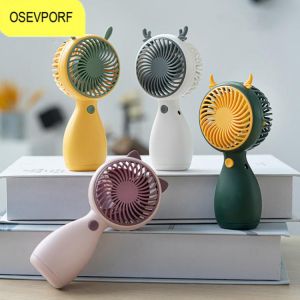 2021 New Handheld Small Fan Cute Portable Mini Summer Cooling Fan Cartoon Antlers Shape Fan 4 Color Plastic Desktop Student Fan