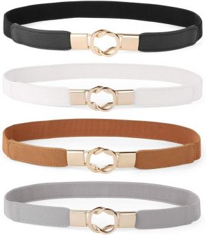 Women Skinny Belt for Dresses Retro Stretch Ladies Waist Belt Plus Size Set of 4