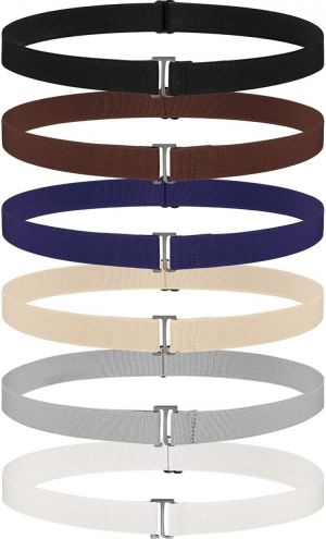 6 Pieces Invisible Belts No Show Women's Stretch Belt Adjustable Elastic Belts with Flat Buckle for Jeans Pants Dresses (Flat