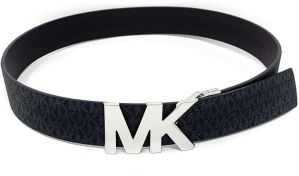 Michael Kors Signature Monogram Reversible Black/Brown Belt Silver MK Logo