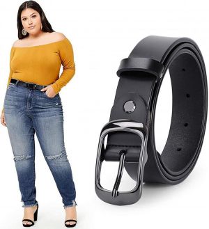 all in one place אביזרי נשים WERFORU Women Black Leather Belt Plus Size Polished Buckle for Jeans Pants
