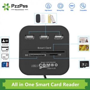 PzzPss All in 1 USB SIM Smart Card Reader For Bank Card IC/ID EMV SD TF 3USB HUB MMC USB-CCID ISO 7816 CACDNIEATM IC SIMSDTF