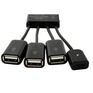 Black 4 in 1 Micro USB Hub Male to Female Three USB 2.0 Host OTG Adapter HUB Charging Cable Micro cable for Samsung tablet etc