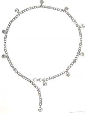 Michael Kors Womens MK Logo Chain Belt Silver S/M