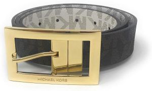 Michael Kors Women's Rectangle Buckle Reversible Brown To Vanilla Logo Belt