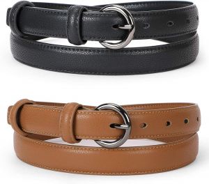 all in one place אביזרי נשים WERFORU 2 Pack Women Leather Belt Waist Skinny Dress Belts Solid Pin Buckle Belt for Jeans Pants