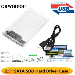 Grwibeou USB3.0 HDD Enclosure 2.5inch Serial Port SATA SSD Hard Drive Case Support 2TB transparent Mobile External HDD Case