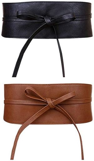 Womens Faux Leather Wide Cinch Belt Waistband Lace Up Wrap Around Obi Bowknot
