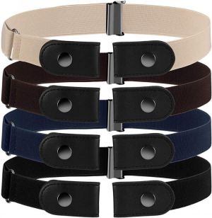 4 Pieces No Buckle Stretch Belt Buckle-free Belt Invisible Elastic Belt with 4 Pieces Buckles for Jeans Pants