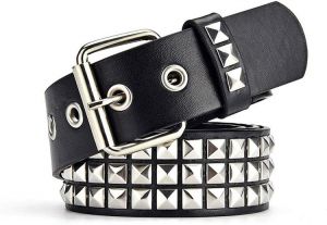 Punk Leather Belt,Studded Belt Square Beads Rivet Belt Metal Pyramid Belt for Jeans (Sliver)