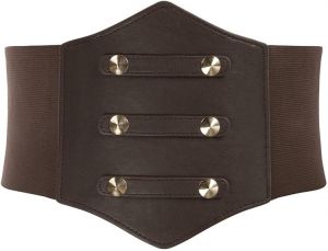 Women's PU Leather Belt Rivets Wide Waist Stretch Waistband Steampunk Button up Corset Belts