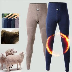 Merino Wool Thermal Underwear Men Pants Winter Warm Legging Knee Thick Fleece Long Johns Tights Heater Bottoms Thermo Base Layer