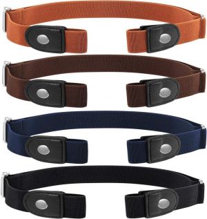 Syhood 4 Pieces No Buckle Stretch Belt Buckless Belt Invisible Elastic Belt Unisex for Jeans Pants