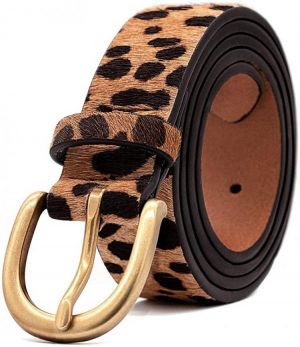Womens Leopard Print Belt for Jeans Genuine Leather Belt with Alloy Buckle by LOKLIK