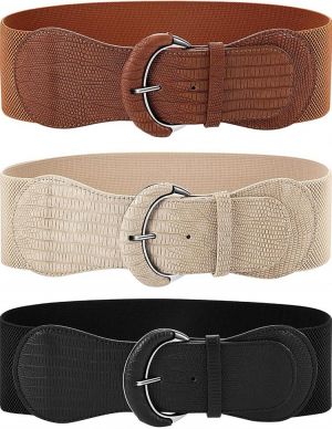 3 Pieces Wide Women Waist Belt Stretchy Cinch Belt Leather Elastic Belt for Ladies Dress Decoration