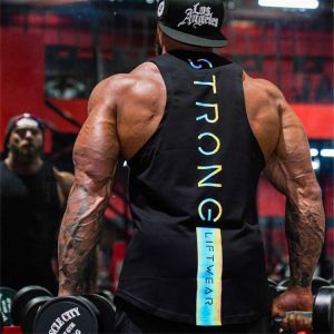 2021 Summer Men Bodybuilding sports Tank Tops Gym Workout Fitness Cotton Sleeveless Running fashion Casual reflective Vest