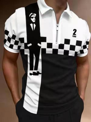 Men's Polo Shirts Short Sleeve Summer 2021 Casual Turn-down Collar Zipper Patchwork Daily Short Sleeve Tops Men's Street