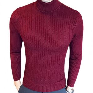 Men Winter Turtle Neck Long Sleeve Warm Sweater Slim Pullover Twist Knitwear Men Autumn Winter Knitted Top Clothing Men Sweater