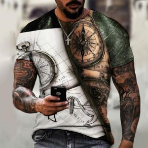 Compass 3D printing T-shirt summer men's hip-hop round neck plus size casual style short-sleeved clothing XXS-6XL