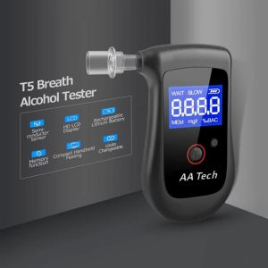 AA168N Rechargeable Breathalyzer Alcohol Tester Digital LCD Breath Alcohol Tester with 4 Mouthpieces Memorize 10 Reading Results
