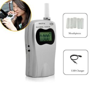 Digital Breath Alcohol Tester 5 Mouthpieces Breathalyzer With LCD Screen Professional Alcohol Detector Powered By USB Charger