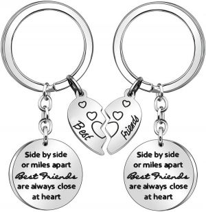 JJIA Best Friend Gifts, 2 Pcs Keychains Key Rings Keyring for Best Friends Friendship Birthday Christmas Gifts, Silver, Large