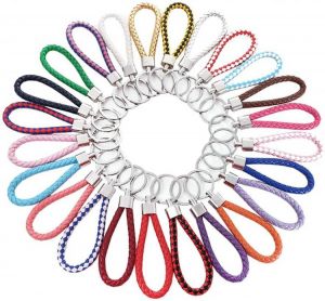 UUYYEO 15 Pcs Multicolor Braided PU Leather Strap Keyring Keychain Key Chain Ring Key Fob