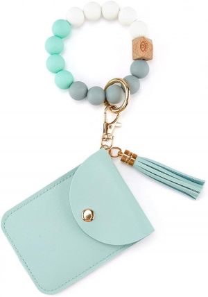 ECOSUSI Keychain Bracelet Silicone Keychain Wallet Bead Key Ring with Card Holder