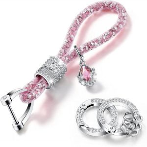 Crystal Bling Car Keychain for Women Glitter Rhinestone Keychain Ring Strap Keychain Accessories Car Key Decorations