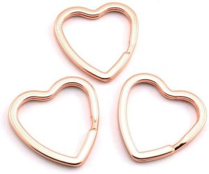 Heyous 10pcs Creative Flat Key Ring Rose Gold DIY Metal Key Holder Keyring Keychain Hoop Loop Heart Shape