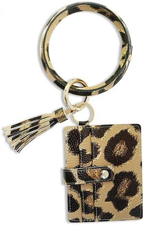 Meeshine Key Ring Bracelets with Card Holder Wallet, Leather Wristlet Keychain Rings, Tassel Bracelet For Daily Wear