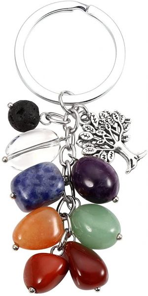 MANIFO 7 Chakra Crystals Gemstone Keyring Healing Tumble Stones Tree of Life Keychain for Women Men