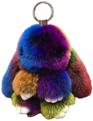 Bunny Keychain Large Cute Rex Rabbit Faux Fur Key chain Car Handbag Keyring multicolour