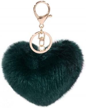 Women's Heart Puffball Keychain Faux Fur Pom Pom Keyholder Bag Accessory Keyring Backpack Charms for Girls