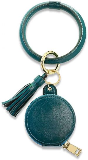 AD Jewelry Keychain Bracelet Wristlet Keyring Circle Leather Tassel Holder Bag for Bluetooth Headset for Women