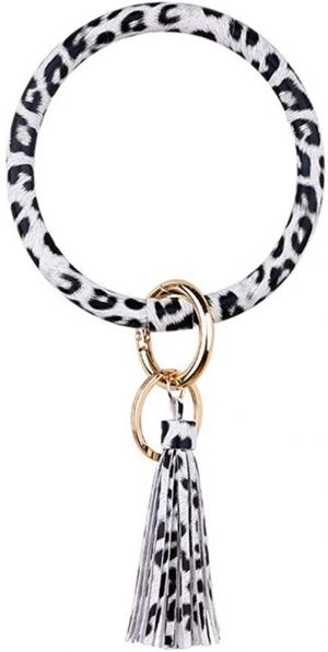 FleurVC Keyring Bracelets-Large Circle Wristlet/Bangle/Keychain with Tassel for Ideal Female Gifts