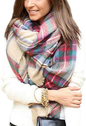 Warm Women Blanket Scarf Oversized Tassel Tartan Wrap Shawl Plaid Cozy Checked Pashmina