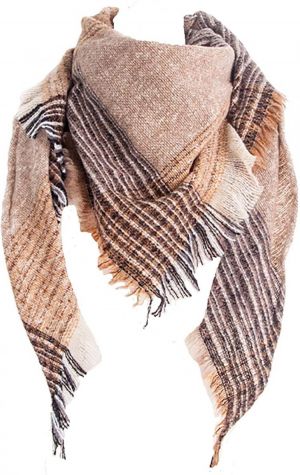 Wander Agio Womens Warm Scarf Triangle Shawls Scarves Stripe Plaid Fichu Rough Surface
