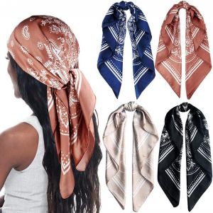 4 Pcs 27×27 inches Silk Feel Satin Square Head Scarves for Women Neck Hair Scarves Hair Bandanas Neckerchief Fashion