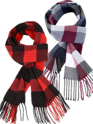 2 Pieces Plaid Check Warm Women Blanket Scarf Cozy Plaid Winter Scarf Wrap Shawl