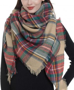 Plaid Blanket Scarf Women Big Square Long Scarves Warm Tartan Checked Shaw