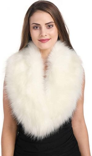 Lucky Leaf Women Winter Faux Fur Ornate Scarf Wrap Collar Shrug for Cocktail Reception Party