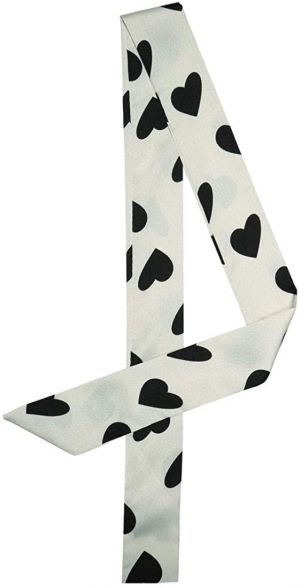 Allegra K Women Skinny Ribbon Neckerchief Heart Pattern Narrow Hair Wrist Scarf Headband Handbag Handle Wrap