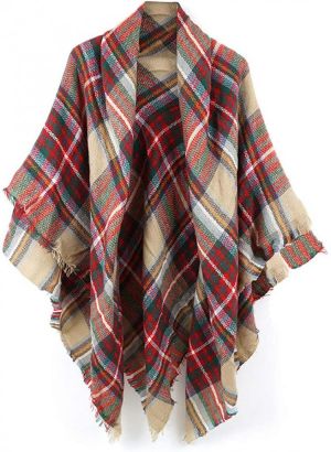 Women's Plaid Scarf Blanket Wrap Warm Tartan Checked Shawl Tartan Scarves Pashmina Cape
