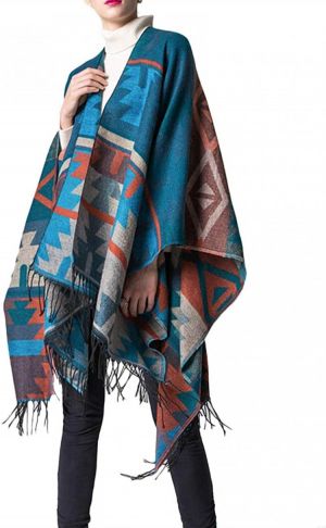 xxxiticat Women's Native American Trendy Cashmere Plaid Pattern Wrap Shawl Cardigan Poncho Cape Scarf